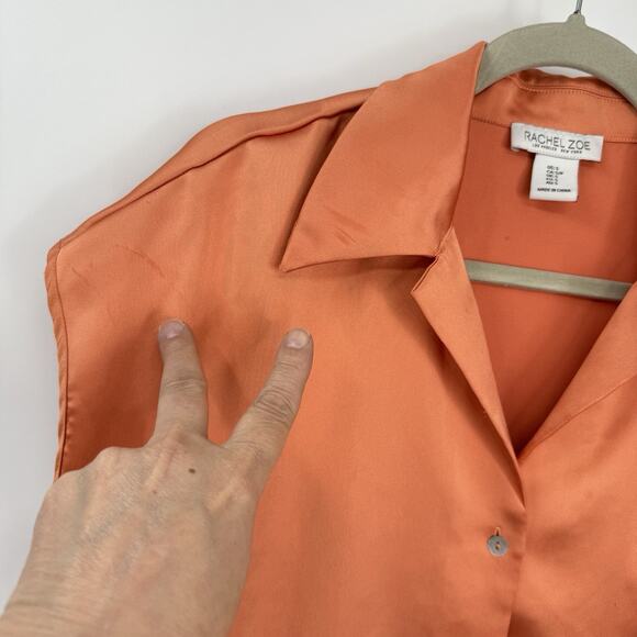 Rachel Zoe Satin Sleeveless Point collar Button Up Blouse Orange size Small - Picture 4 of 8